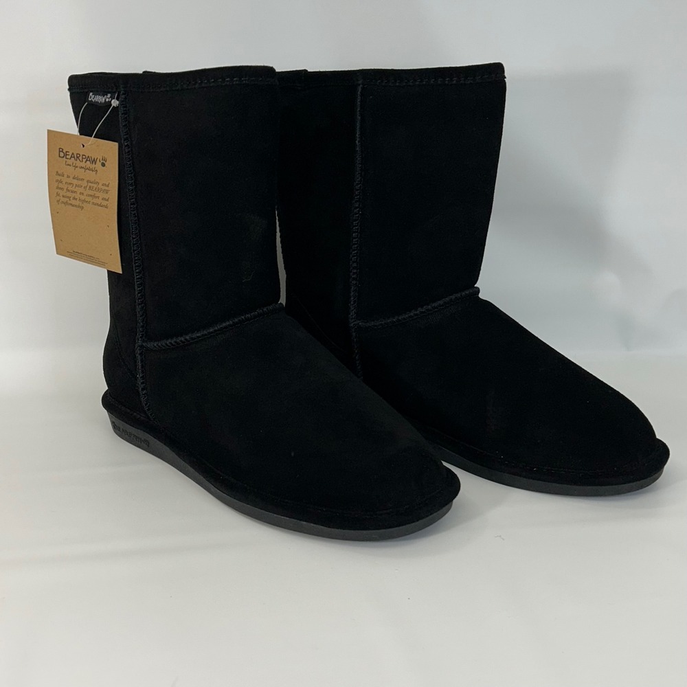 Bearpaw Eva Short Black Suede Winter Boots NeverWet S410W Womens 11 NEW